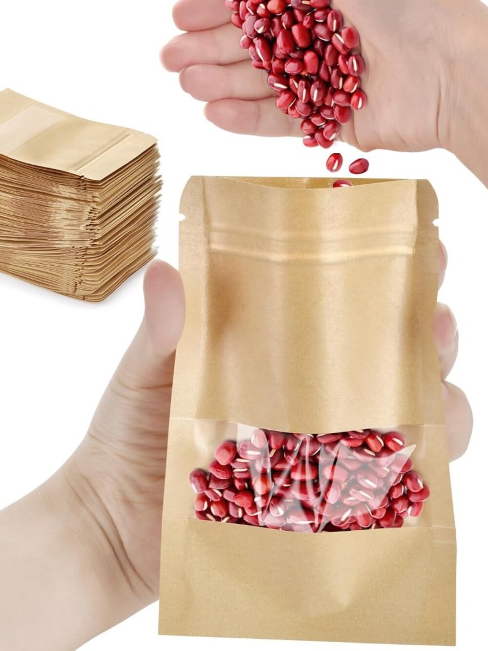 100 Pcs Small Resealable Seed Envelopes, Mini Kraft Bags with Window, 3.5"x5.5"